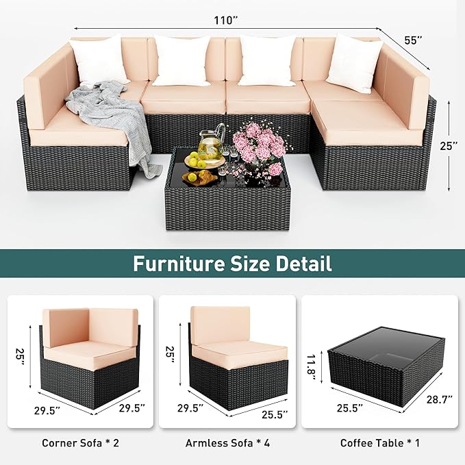 Pamapic 7 Pieces Outdoor Sectional Furniture，Wicker patio sectional furniture sets，All-Weather Rattan Sectional Sofa Conversation Set with Coffee Table and Washable Couch Cushions Covers - LeafyLoom