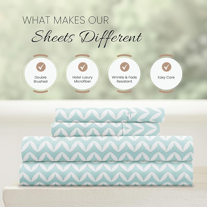 Linen Market 4 Piece King Bedding Sheet Set (Light Blue Chevron) - Sleep Better Than Ever with These Ultra-Soft & Cooling Bed Sheets for Your King Size Bed - Deep Pocket Fits 16" Mattress - LeafyLoom