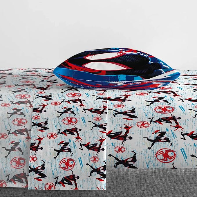 Marvel Spiderman Across The Spider-Verse Glitch 5 Piece Twin Size Bed Set - includes Comforter & Sheet Set Bedding - Super Soft Fade Resistant Microfiber (Official Product) - LeafyLoom