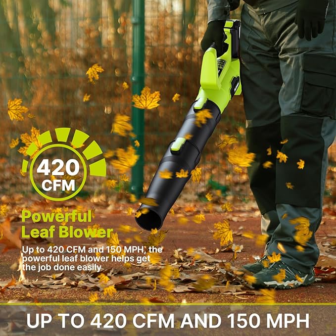 Leaf Blower, 21V Electric Cordless Leaf Blower, 2 X 2.0Ah Batteries and Charger Included, Lightweight Leaf Blower for Patio Cleaning, Lawn Care, Blowing Leaves and Dust, etc. - LeafyLoom