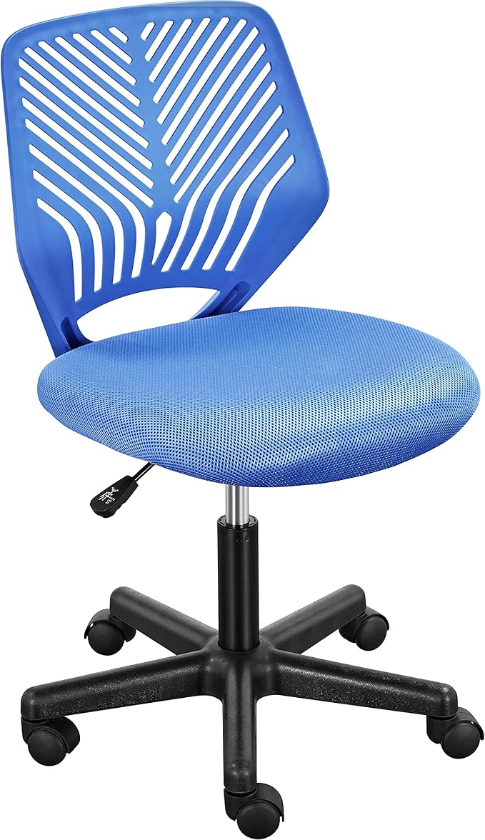 Yaheetech Students Desk Chair Low-Back Armless Study Chair Swivel Task Chair Cute Bedroom Chair with Lumbar Support Adjustable Height for Youth, Blue - LeafyLoom