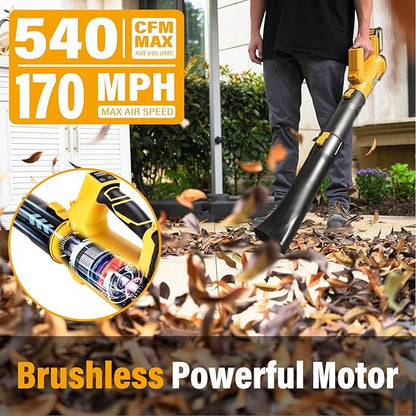 Leaf Blower Cordless Blowers for Lawn Care and 20V Electric Leaf Blower with 2 * 6.0Ah Battery Powered, Fast charger 540CFM/170MPH & 6 Speed Mode Adjustment - LeafyLoom