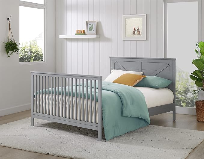 Oxford Baby Montauk Crib to Full-Size Bed Conversion Kit, Farmhouse Gray, GreenGuard Gold Certified - LeafyLoom