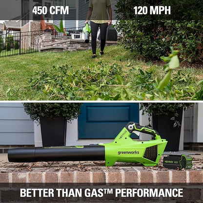 Greenworks 40V (120 MPH / 450 CFM) Axial Blower, 4.0Ah USB Battery (USB Hub) and Charger Included - LeafyLoom