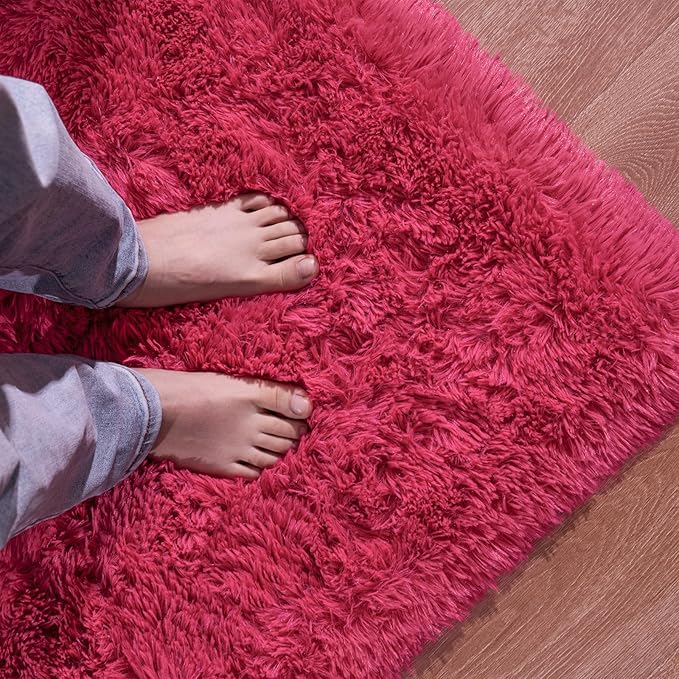 Softlife Rug for Living Room 5.3x7.6 Feet Area Rug for Bedroom Super Soft Shaggy Rugs for Kids Room Fluffy Fuzzy Carpets Long Plush Bedside Rug Nursery Christmas Home Decor for Boys Girls, Rose Red - LeafyLoom