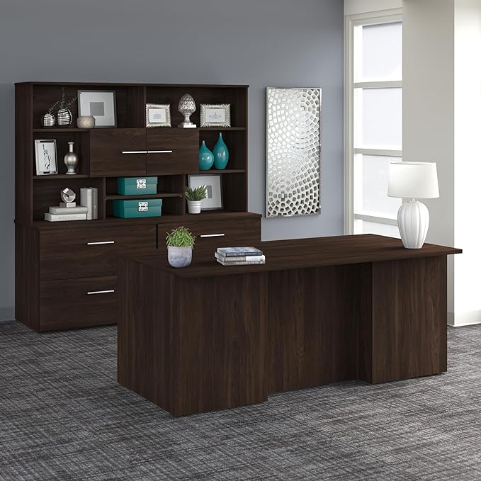 Bush Business Furniture 500 Home-Office-desks, 72W x 24D, Black Walnut - LeafyLoom