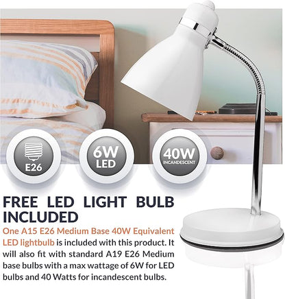 Newhouse Lighting Oxford White Metal Flexible LED Goose Neck Lamp for Desk or Table with 1 Free 6-Watt LED Bulb Included - LeafyLoom