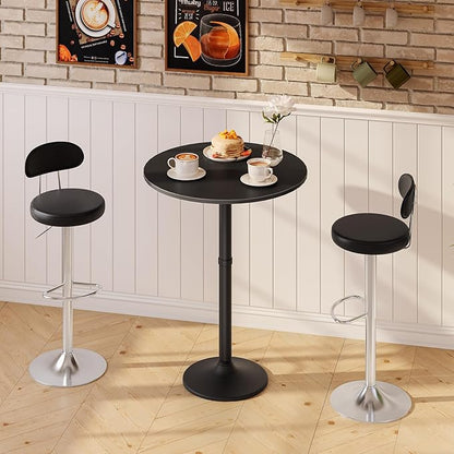 HOOBRO Round Bar Table, 35" Tall Pub Table, Cocktail Table with Base, Stable Counter Table with Non-Slip Base for Narrow Space, Bar Height Table for Kitchen, Easy to Assemble, Black BB57BT01 - LeafyLoom