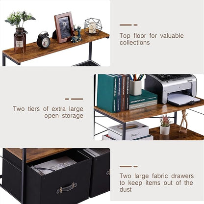 VECELO Mobile Lateral File Cabinet Rolling Printer Stand with 3 Open Storage Shelf, Ideal for Letter Size Folders, with Lockable Casters, Strong Steel Frame, Perfect for Office, 2 Drawer, Brown+Black - LeafyLoom