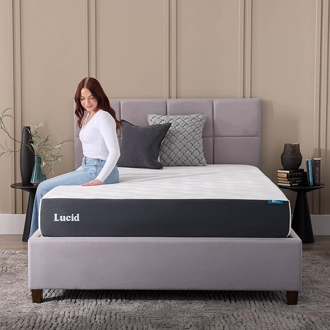 LUCID 10 Inch Memory Foam Mattress - Medium Feel - Infused with Bamboo Charcoal and Gel - Bed in a Box - Temperature Regulating - Pressure Relief - Breathable - Twin Size - LeafyLoom