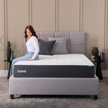 LUCID 10 Inch Memory Foam Mattress - Medium Feel - Infused with Bamboo Charcoal and Gel - Bed in a Box - Temperature Regulating - Pressure Relief - Breathable - White - King Size - LeafyLoom