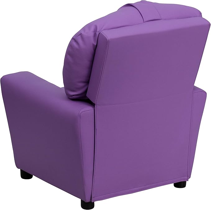 Flash Furniture Chandler Vinyl Kids Recliner with Cup Holder and Safety Recline, Contemporary Reclining Chair for Kids, Supports up to 90 lbs., Lavender - LeafyLoom