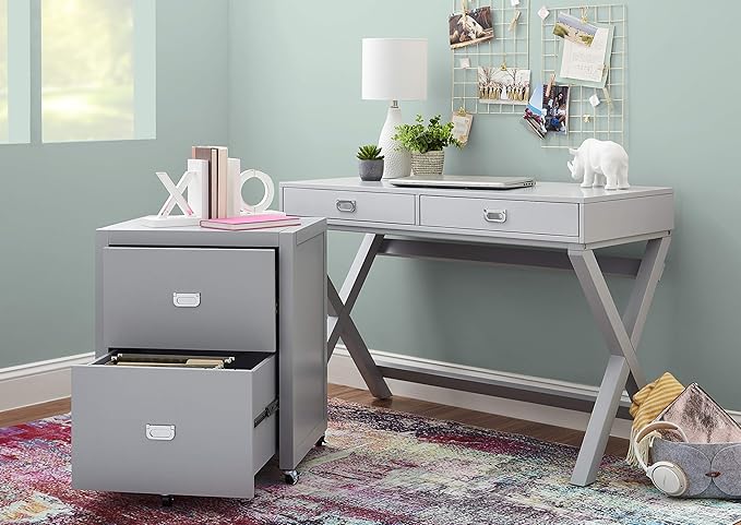 Linon Grey 2-Drawer Writing Jaycee Desk - LeafyLoom