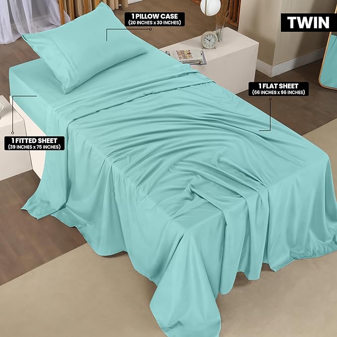 Utopia Bedding Twin XL Sheets - 3 Piece Bedding - Brushed Microfiber - Shrinkage and Fade Resistant - Easy Care (Twin XL Twin Extra Long Spa Blue) - LeafyLoom