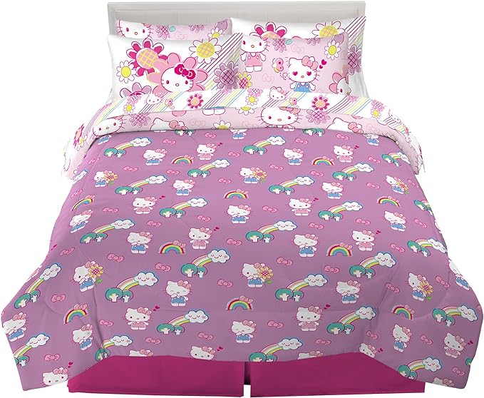 Franco Kids Bedding Super Soft Comforter and Sheet Set with Sham, 7 Piece Full Size, Hello Kitty - LeafyLoom