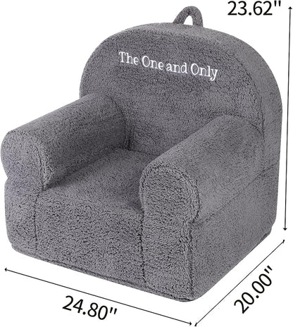 Personalized Kids Chair, High Back Toddler Sherpa Chair, Customize with Name, Grey - LeafyLoom