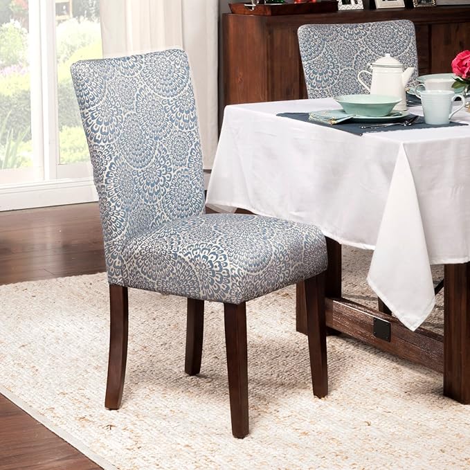 HomePop Parsons Classic Upholstered Accent Dining Chair, Set of 2, Navy and Floral - LeafyLoom