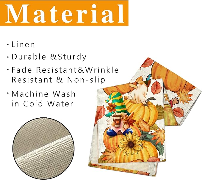 Fall Table Runner 108 Inches Long Autumn Table Runner Pumpkins Maple Leaves Gnome Fall Theme Decor for Kitchen Dining Table Home Party Decorations Unibyby