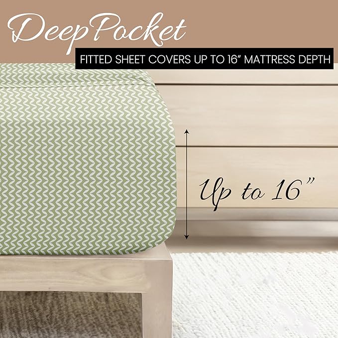 Linen Market 4 Piece Full Bedding Sheet Set (Sage Puffed Chevron) - Sleep Better Than Ever with These Ultra-Soft & Cooling Bed Sheets for Your Full Size Bed - Deep Pocket Fits 16" Mattress - LeafyLoom