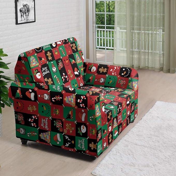 FKELYI Cute Christmas Furniture Protector Easy Going Stretch Sofa Slipcover Non-Slip Sofa Couch Cover Washable Sofa Slipcovers S FKELYI