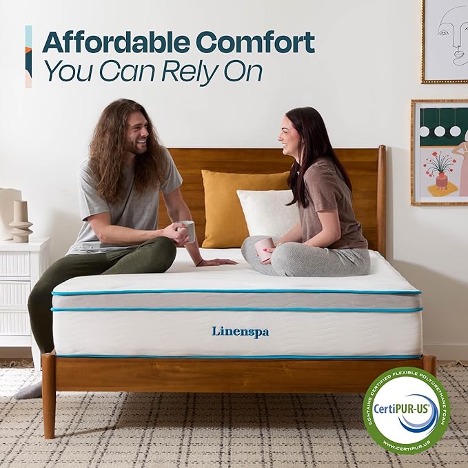 Linenspa 12 Inch Memory Foam and Spring Hybrid Mattress - Medium Plush Feel - Bed in a Box - Pressure Relief and Adaptive Support - Breathable - Cooling - Primary Bedroom - Queen Size - LeafyLoom