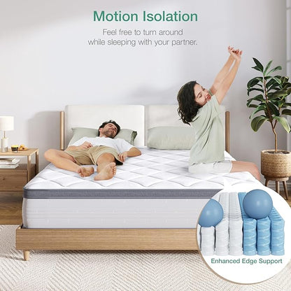 Novilla Full Mattress, 10 Inch Hybrid Full Mattress in a Box, Pocket Innerspring Pillow Top Mattress Full for Motion Isolation, Pressure Relief & Enhanced Edge Support, Medium Firm Feel - LeafyLoom