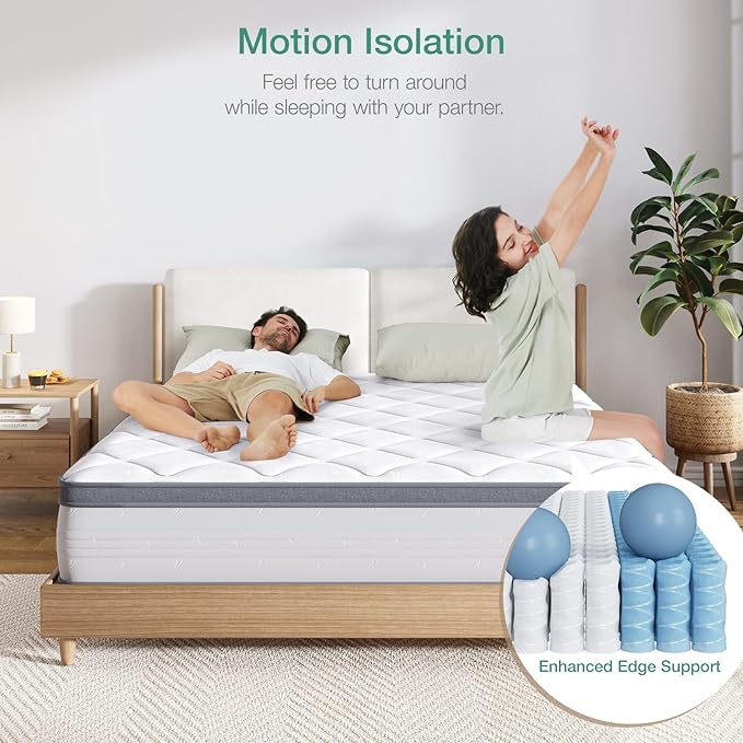 Novilla Full Size Mattress, 12 Inch Hybrid Mattress Full with comfort Foam, Innerspring Full Size Mattress in a Box, Mattress Full Size Bed for Pressure & Pain Relief, Soft Feel but Supportive - LeafyLoom