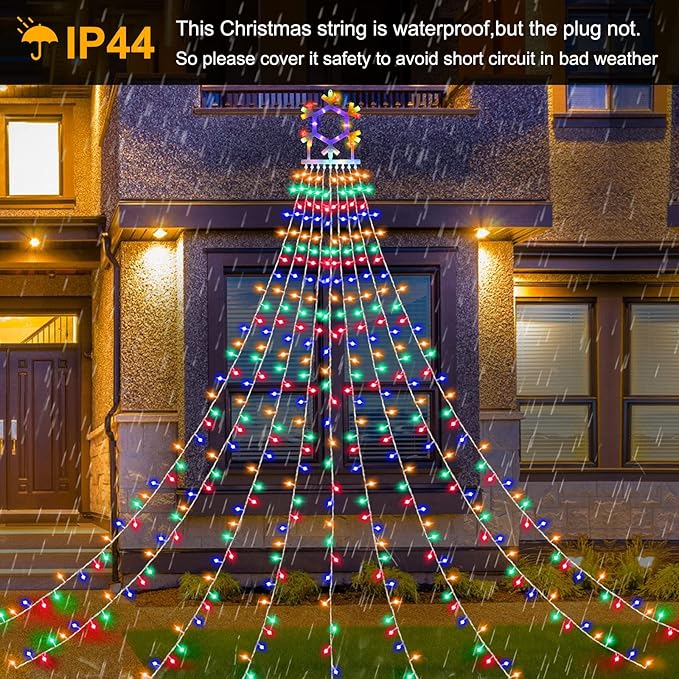 PUHONG Christmas Decorations, 320 LED Outdoor String Lights, Snowflakes Hanging Christmas Tree Topper Lights with 11 Modes for Holiday, Wedding, Party, Yard Decor (Warm White&Multicolored) PUHONG