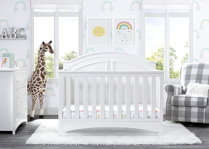 Delta Children Perry 6-in-1 Convertible Crib - Greenguard Gold Certified, Bianca White + Simmons Kids Radiant Sky Dual Sided Baby Crib Mattress and Toddler Mattress (Bundle) - LeafyLoom