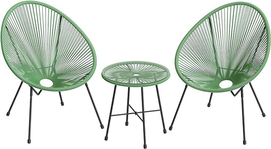 SONGMICS 3-Piece Outdoor Seating Acapulco Chair, Modern Patio Furniture Set, Glass Top Table and 2 Chairs, Indoor and Outdoor Conversation Bistro Set, Light Green UGGF011C01 - LeafyLoom