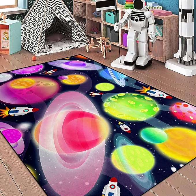 Solar System Rug - Space Rug Galaxy Area Rugs for Kids Bedroom Kids Play Rug Outer Space Carpet Space Rug for Boys Room Planet Carpet for Kids Space Themed Bedroom Decor,3'×4' - LeafyLoom