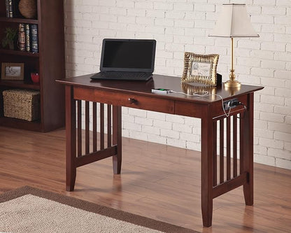 AFI AH12224 Mission Desk with Drawer and Charging Station, Walnut - LeafyLoom