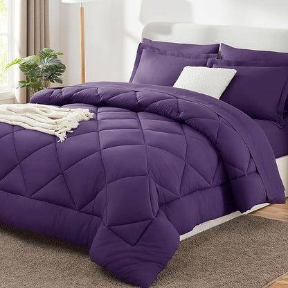 CozyLux Full Comforter Set with Sheets 7 Pieces Bed in a Bag Purple All Season Bedding Sets with Comforter, Pillow Shams, Flat Sheet, Fitted Sheet and Pillowcases - LeafyLoom