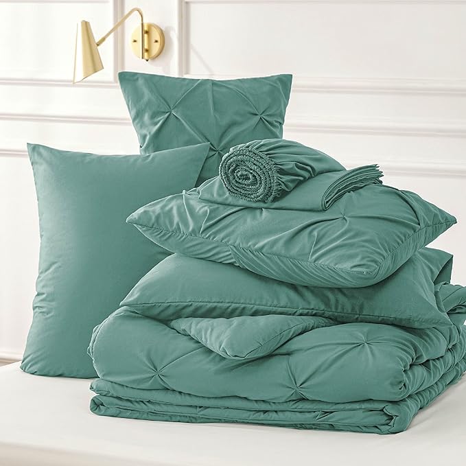 Bedsure California King Comforter Set - Cal King Bed Set 7 Pieces, Cali King Bedding Set with Comforter, Sheets, Pillowcases & Shams (Graysih Green) - LeafyLoom