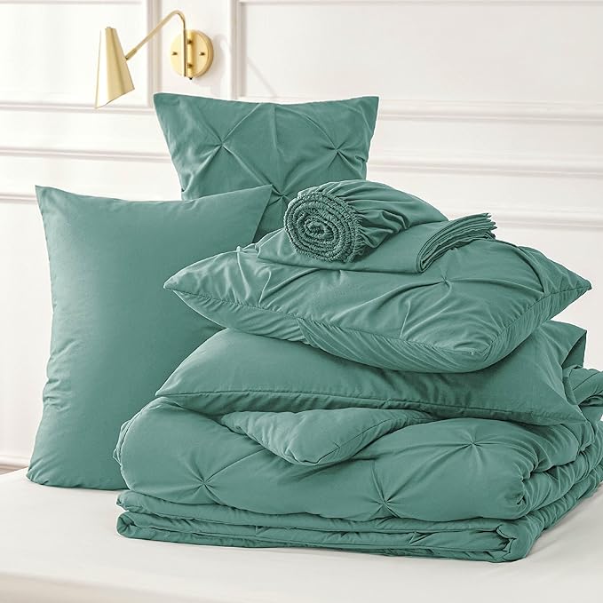 Bedsure King Size Comforter Set - Bedding Set King 7 Pieces, Bed in a Bag Bed Set with Comforter, Sheets, Pillowcases & Shams (Graysih Green) - LeafyLoom