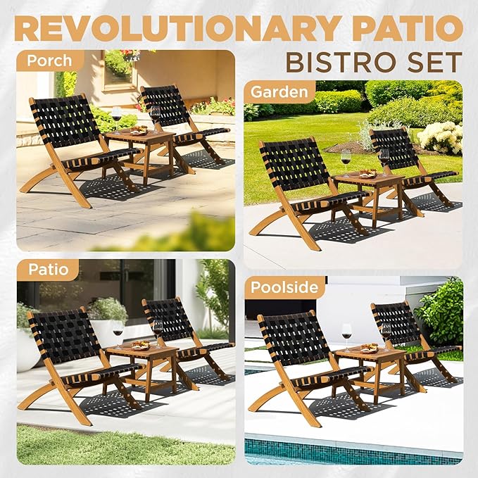 Design Heavy Duty 400lbs Capacity Patio Bistro Piece Outdoor, Onesize, Foldable Reclining Set 3 - LeafyLoom