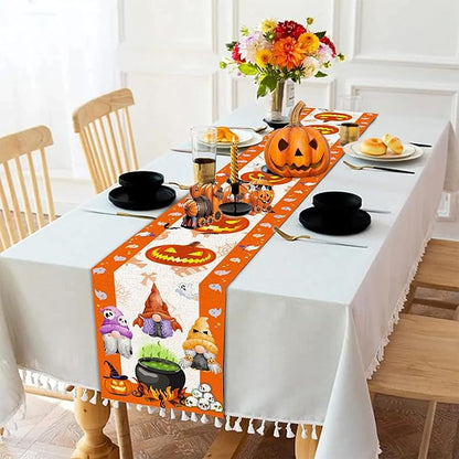 Halloween Table Runner, Halloween Table Runner 108 Inches Long, Halloween Gnomes Pumpkins Runners for Table, Black Cat Trick or Treat Decor Extra Long Burlap Runner Rug for Decorations Dining Room Unibyby