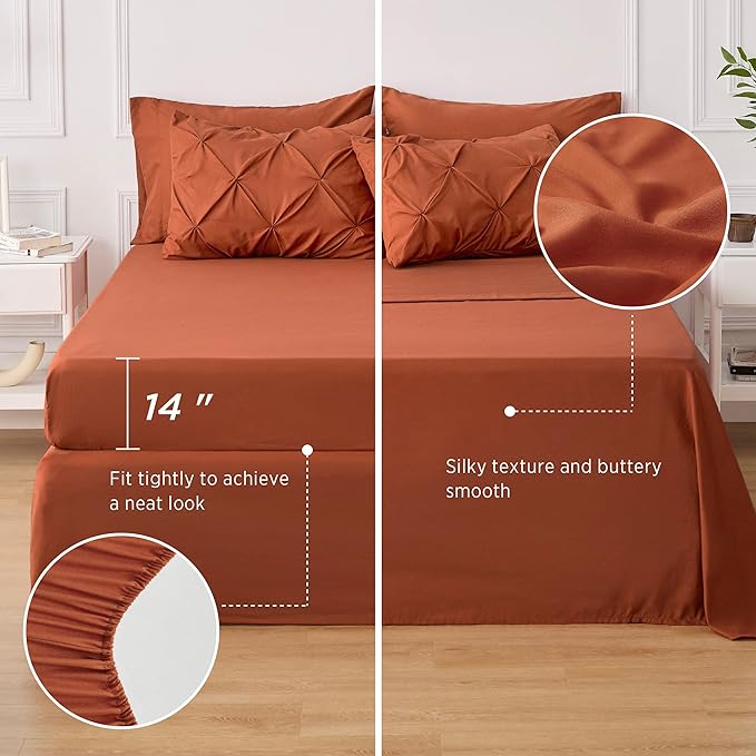 Bedsure Full Size Comforter Sets - Bedding Sets Full 7 Pieces, Bed in a Bag Burnt Orange Bed Sets with Comforter, Sheets, Pillowcases & Shams, Adult & Kids Bedding - LeafyLoom