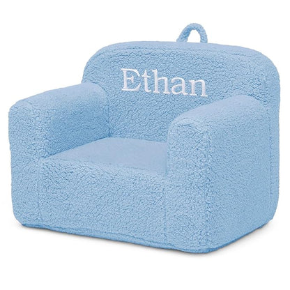 Delta Children Personalized Sherpa Cozee Chair - Customize with Name – Foam Kids Chair for Ages 18 Months and Up, Powder Blue - LeafyLoom