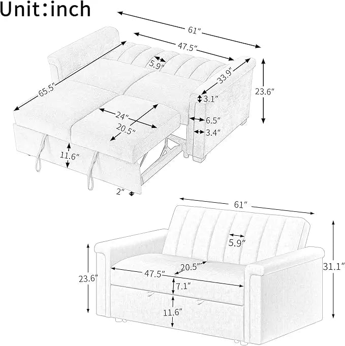 3 in 1 Multi-Functional Futon Loveseat Pull Out Sleeper Couch Bed, Corduroy Upholstery Convertible Lounge Sofa Daybed,Recliner Love Seat with Adjustable Backrest for Living Room,Office,RV - LeafyLoom