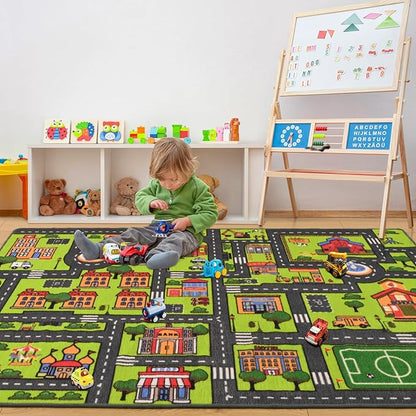 Zareas 4x6 FT Kids Area Rug Playmat Car Rug for Playroom, Children's Educational City Traffic Road Map Fun Carpet, Kids Baby Play Room Rug, City Pretend Play for Ages 3-12 Years Old, 48''x72'' - LeafyLoom