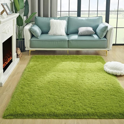 Super Soft Fluffy Shaggy Rugs for Living Room Bedroom, Fuzzy Plush Area Rugs for Girls Kids Room Nursery Home Decor, Furry Dorm Rug Cute Non-Slip Indoor Floor Carpet 4x5.9 Feet, Green - LeafyLoom