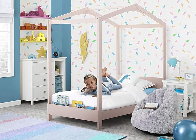 Delta Children Poppy House Wood Twin Bed, Platform Bed - No Box Spring Needed, Blush Pink - LeafyLoom