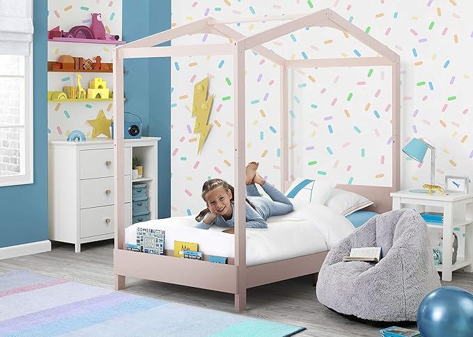 Delta Children Poppy House Twin Bed, Blush Pink Snooze 6 inch Memory Foam Twin Mattress (Bundle) - LeafyLoom