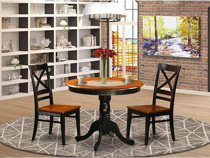 East West Furniture ANQU3-BLK-W 3 Piece Kitchen Set Contains a Round Table with Pedestal and 2 Dining Room Chairs, 36x36 Inch - LeafyLoom