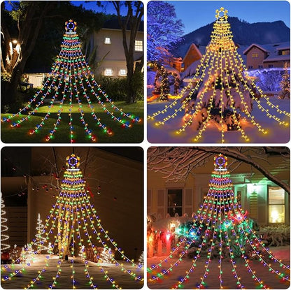 PUHONG Christmas Decorations, 320 LED Outdoor String Lights, Snowflakes Hanging Christmas Tree Topper Lights with 11 Modes for Holiday, Wedding, Party, Yard Decor (Warm White&Multicolored) PUHONG