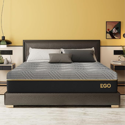 EGOHOME Hybrid Queen Mattress 12 Inch, Mattress with Cooling Cover, Comfort Foam & Pocket Spring Bed in a Box, Targeted Support Pressure Relief, CertiPUR-US Certified, Made in USA, 60x80x12 Black - LeafyLoom