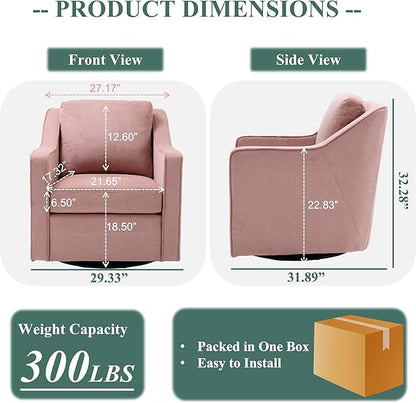 COLAMY 360° Swivel Accent Chair Set of 2, Upholstered Fabric Leisure Armchair with Lumbar Pillow for Living Room Bedroom Home Office, Pink - LeafyLoom