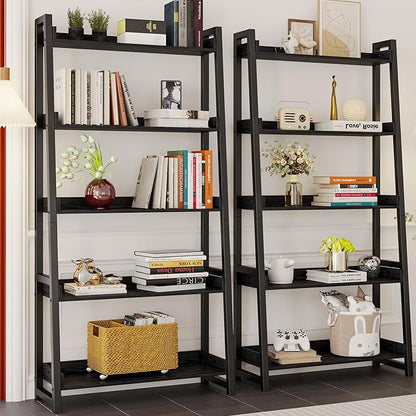 IRONCK Industrial Bookshelf 5-Tier 31.5in Wide, Bookcase Ladder Shelf, Storage Shelves Rack Shelf Unit, Accent Furniture Metal Frame, Home Office Furniture for Bathroom, Living Room - LeafyLoom