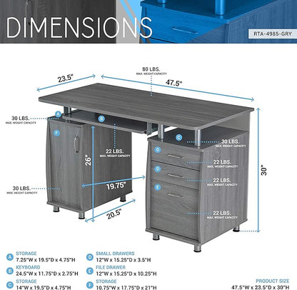 NicBex Laik-DW-00043-DX Desks, 47.5" W x 23.5" D x 30" H, Gray - LeafyLoom